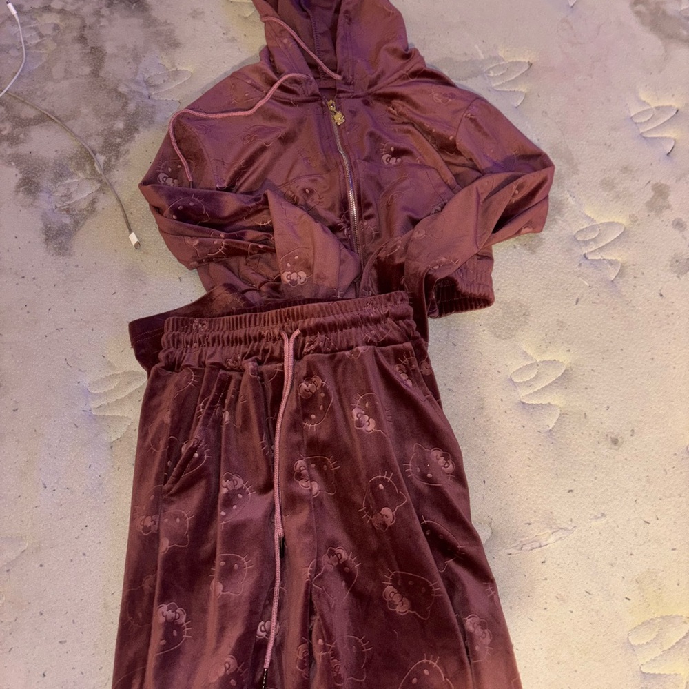Hello Kitty Burgundy Velour Hoodie and Pants Set